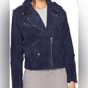 BLANKNYC Real Suede Leather Moto Jacket Medium Navy Dark Blue only worn once